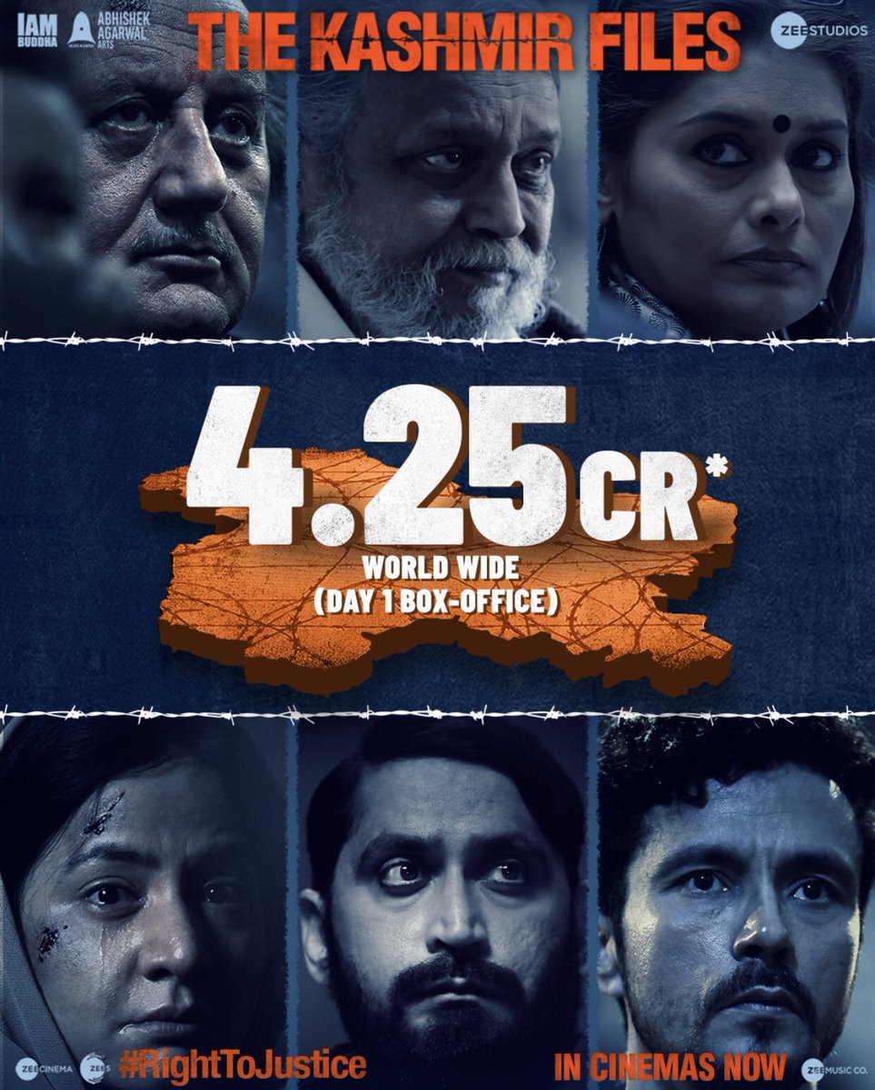 Tutejajoginder's tweet photo. #TheKashmirFiles takes a fantastic opening of 3.55 crores in India and 0.70 crores in overseas. This one is a HIT @vivekagnihotri @AnupamPKher https://t.co/9Us7MPHiRL
