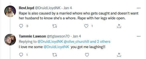 TechTraderView's tweet photo. If you're an "anti-registry advocate" who thinks rape jokes are funny, then you are going to get blocked. Not only are they terribly NOT funny, but they perpetuate and amplify the very stereotypes and harms that you SAY you oppose.

(and sure, go ahead and demand more examples.) https://t.co/ATOR9BCnUG