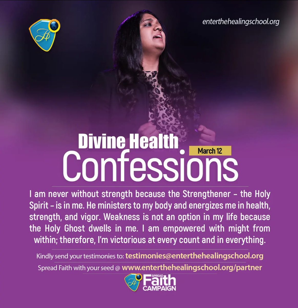 I am empowered from with might from within; therefore, I'm victorious at every count and in everything.
Hallelujah!
#healingstreams
#DailyHealthConfession
#healingtothenations
#ChristJesus