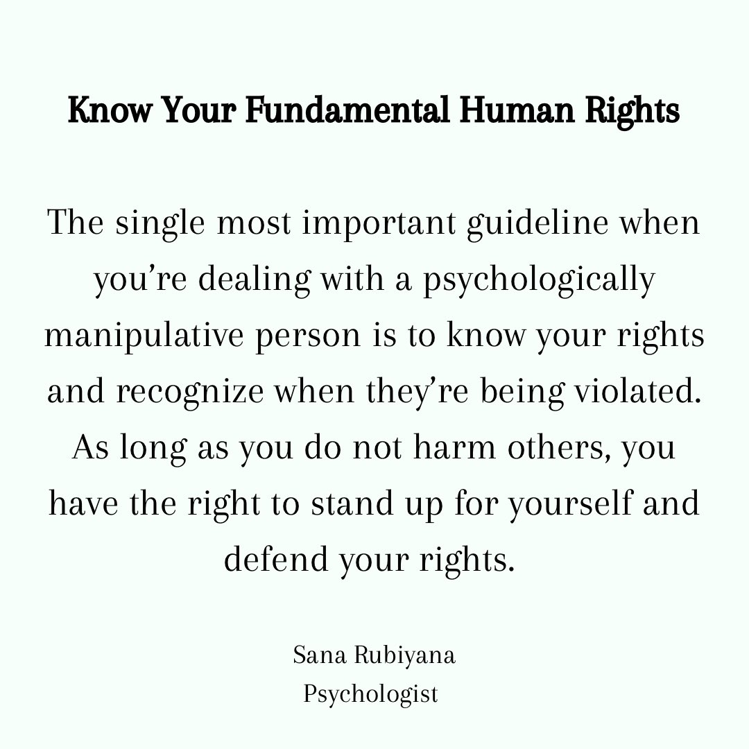 SRubiyana's tweet photo. •How to stop manipulation or deal with a manipulative person
#manipulation #manipulators #psychologicalmanipulation #humanrights #knowyourrights #keepyourdistance #setboundaries #setconsequences #avoidselfblame #avoidpersonalization #askprobingquestions #usetimetoyouradvantage https://t.co/2GErY5OLJv
