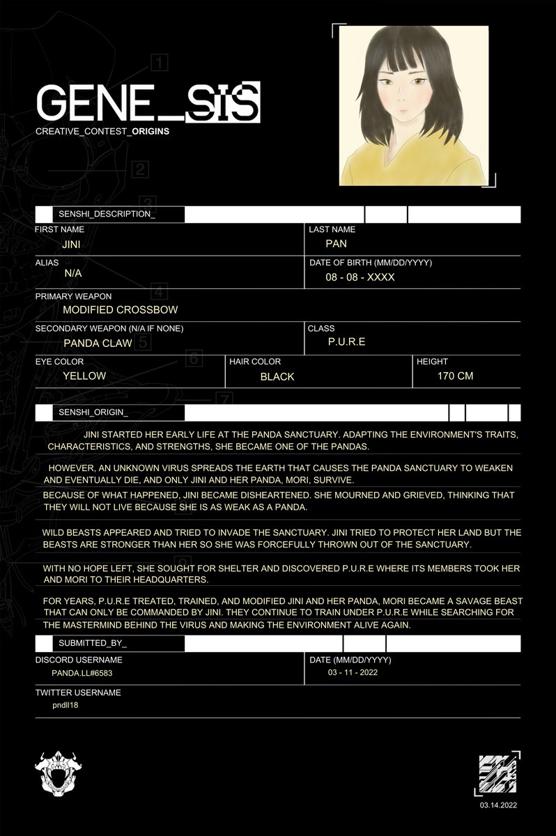 <a href="/GENESIS_SENSHI/">The Girls of Armament Redirect</a> 
#GENE_SIS 

I CREATED MY CHARACTER.
DISCORD: PANDA.LL#6583