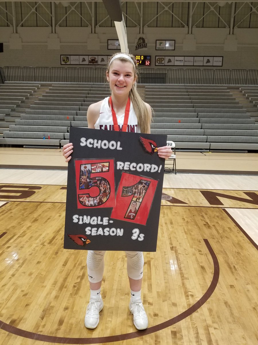 SaraGudahl's tweet photo. @QuiringRayah closes her senior season with another milestone. After tonight's game, she has tied the school record for single-season 3s with 51! https://t.co/lfF1QX9Itw