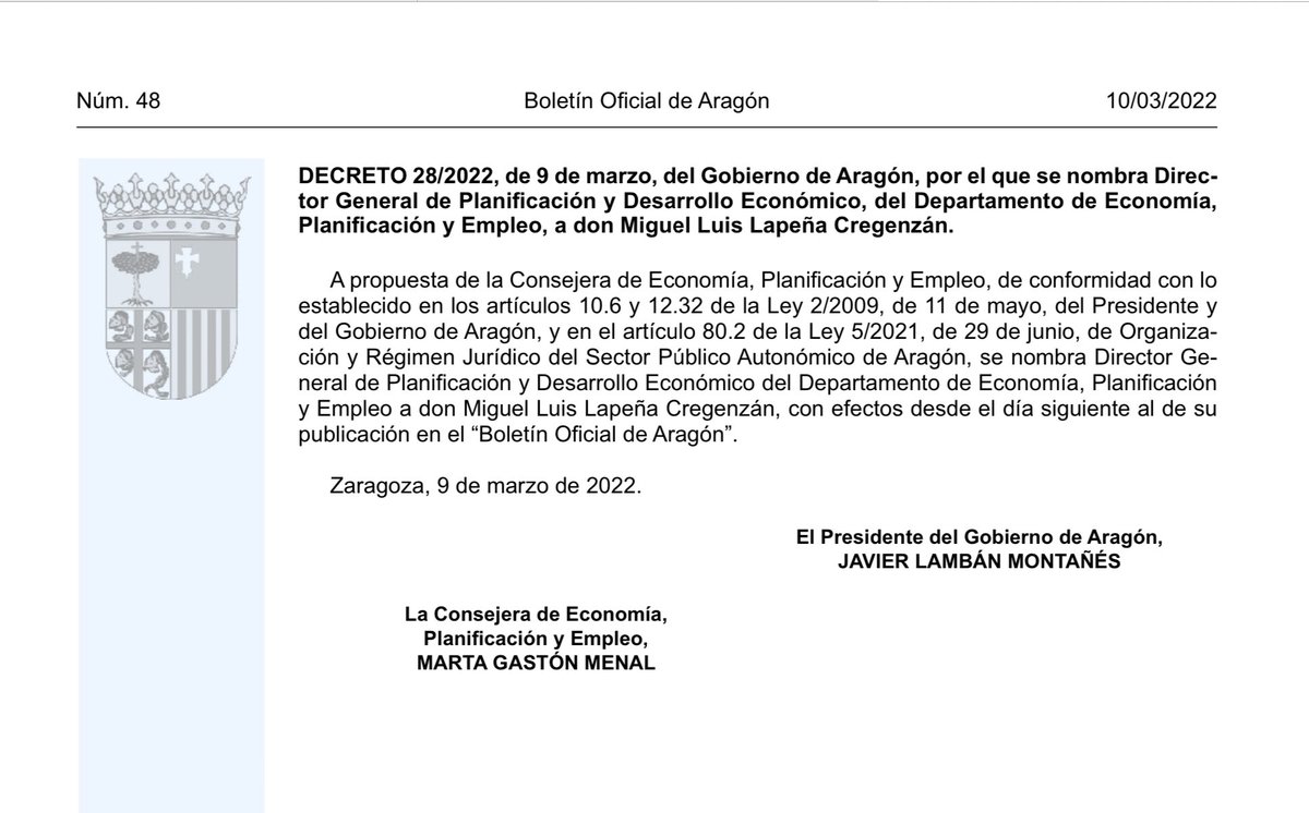 miguelluis_2015's tweet photo. Afronto con responsabilidad e ilusión, mi nueva tarea de servicio público como Director General de Planificación y Desarrollo Económico @GobAragon Gracias a la Consejera de Economía @martagaston y al Presidente @JLambanM por la confianza depositada para trabajar por las empresas. https://t.co/jmjhG5mni3
