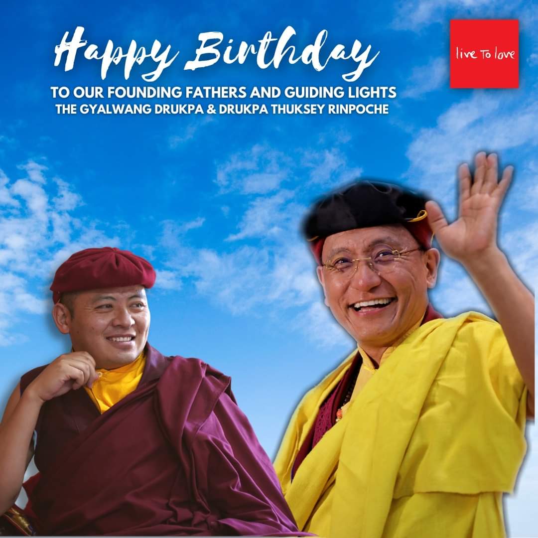 LiveToLoveIndia's tweet photo. Happy Birthday to our founding fathers and guiding lights, The Gyalwang @Drukpa and Drukpa @thuksey Rinpoche! May you both live long and your spiritual and humanitarian activities flourish for the benefit of all sentient beings. 
#livetolove #GyalwangDrukpa #DrukpaThuksey https://t.co/Yn5Zc3DsUN