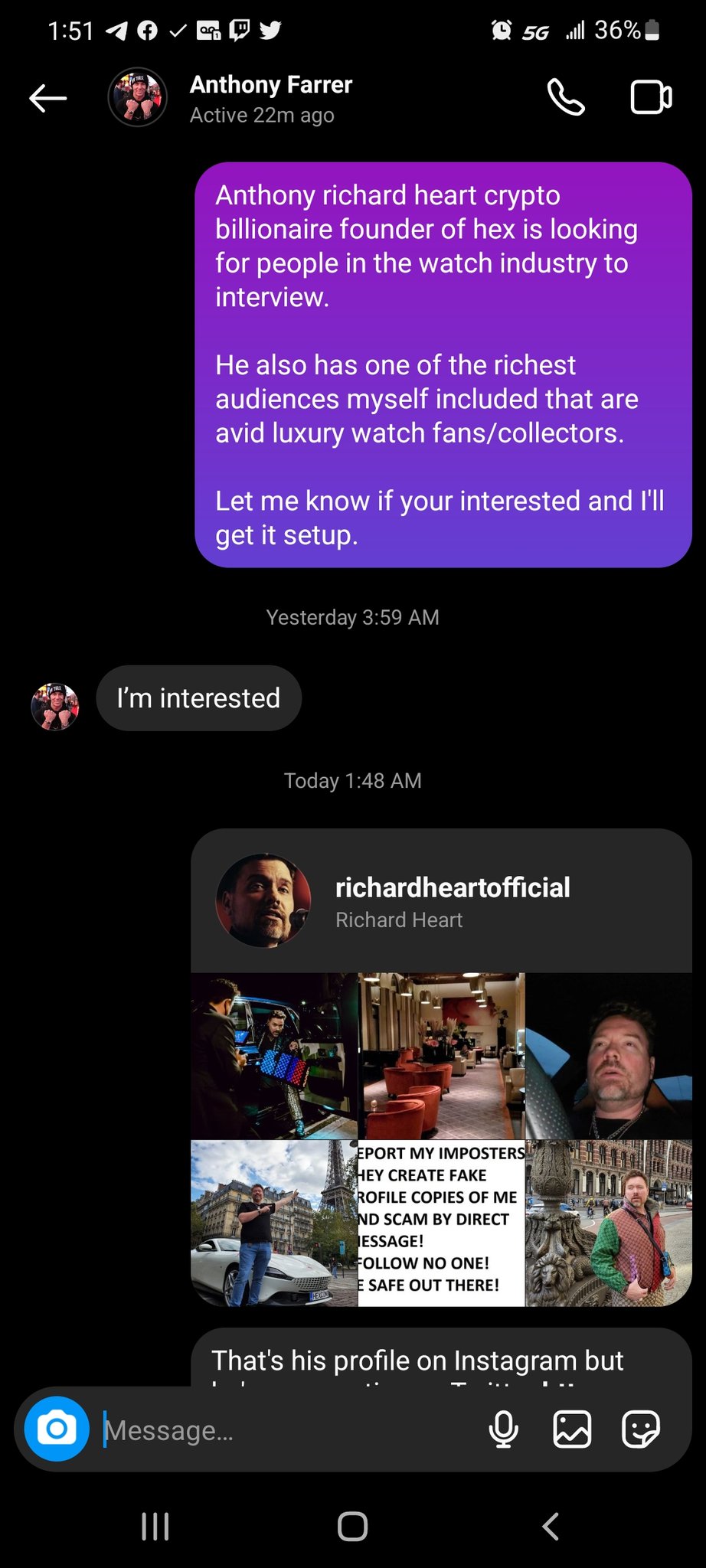 MotleyInvestor on Twitter: "@RichardHeartWin look who's interested in doing  a watch interview with you! Anthony Farrer owner of Time Piece Gentlemen.  The guy is one of the most popular/controversial watch dealers in