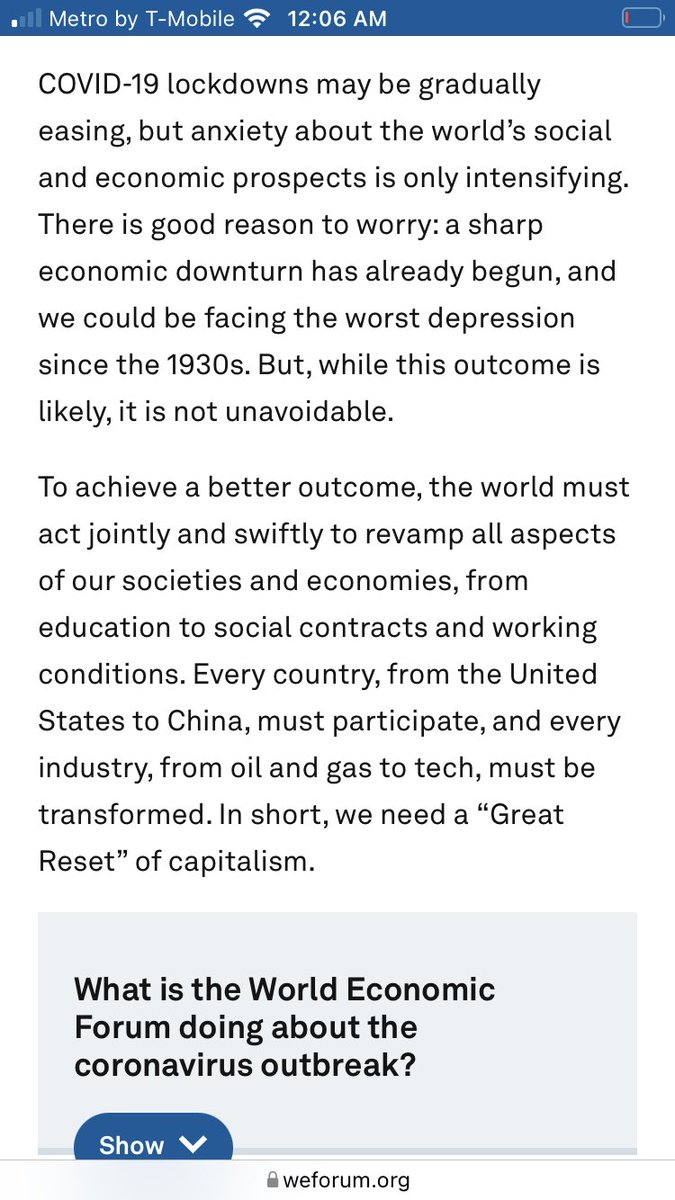 cbranancrypto's tweet photo. These communists at the WEF literally advertise this complete NWO Great reset BS directly to ppl and they still think it’s a conspiracy theory 🤦🤷‍♂️ this is directly from the World Economic Forum Website!

These people and the progressive far left need to be stopped or we are done https://t.co/mvSeWey4Ov
