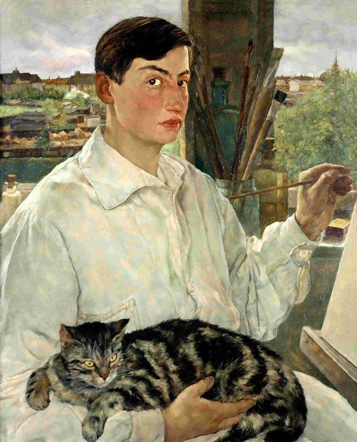 womensart1's tweet photo. Self Portrait with a Cat, 1938 by Swedish German painter Lotte Laserstein #WomensArt https://t.co/Yrto7NWycb