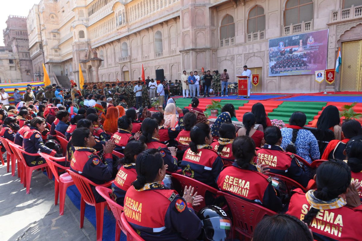 SeemaBhawaniBSF's tweet photo. #Day5
Victory - Glory - Honour
@SeemaBhawaniBSF #ShauryaExpedition Empowerment Ride 2022 flagged off today from Junagarh Fort by Sh @BSBhatiInc Hon'ble Minister of State for Power (IC), Govt of Rajasthan and DIG BSF Bikaner.
#SeemaBhawani
#WomenEmpowerment
#PureMotorcycling https://t.co/tjIImd1gLg