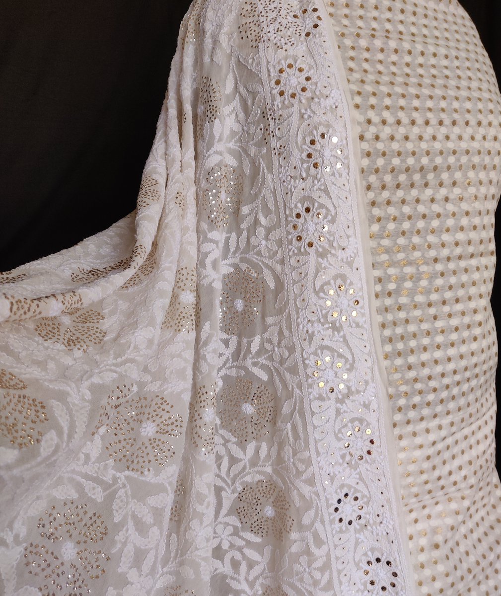 LucknowiAndaaz's tweet photo. Buy #chikankari Ruhani ivory Chikankari and intricate mukaish pure georgette dupatta online https://t.co/nDhm0Clwgk COD Available! https://t.co/Nyf2T6RpA2