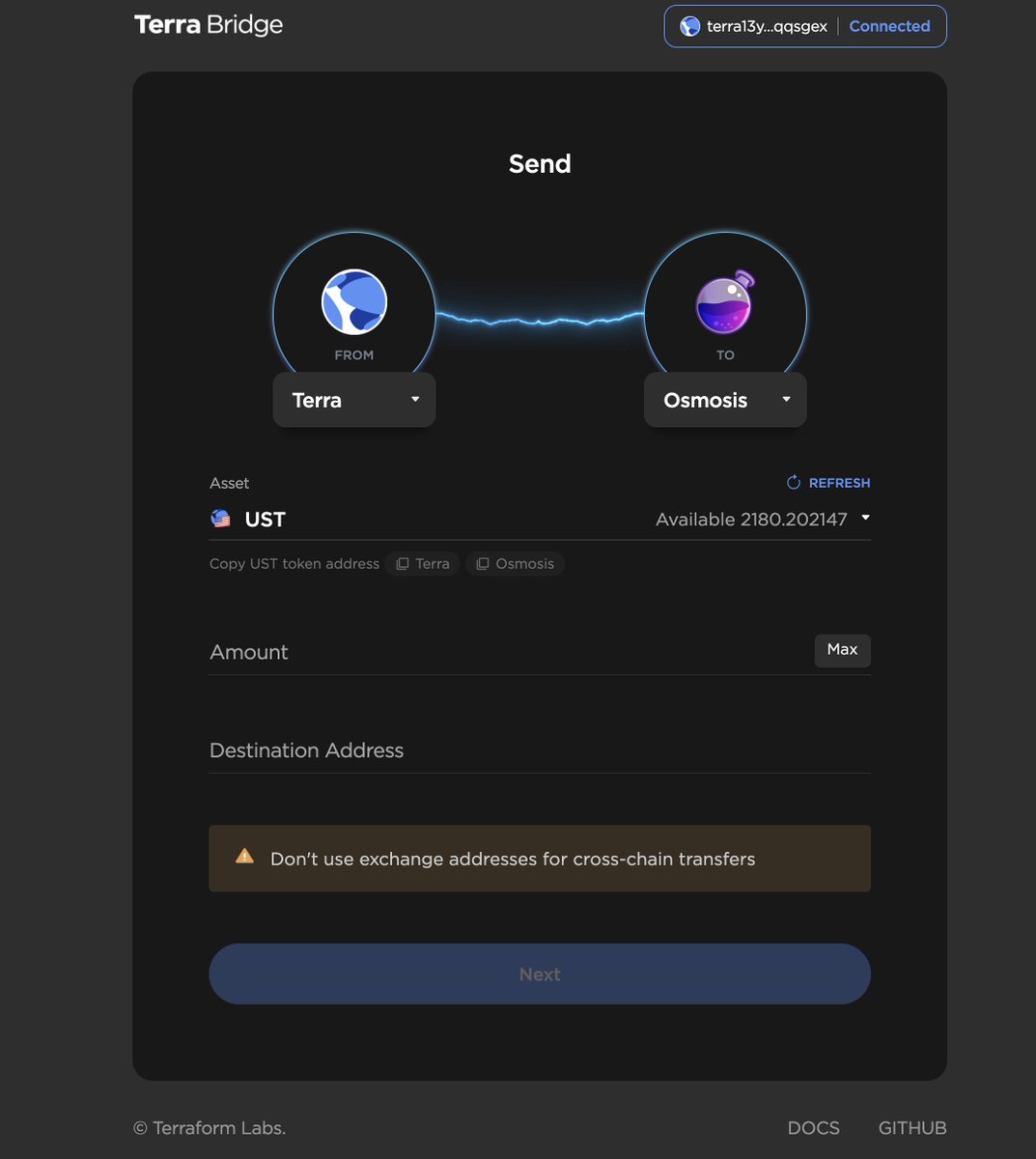 sri_phoenix's tweet photo. How to use $UST to buy $ATOM and $JUNO in 10 minutes. First the how 🧵👇

1. Download @keplrwallet extension, immediately connect it to a @Ledger. 

2. Go to https://t.co/Vd7ac0aV0F. Send from Terra to @osmosis. Copy/paste your Keplr OSMO address to "destination." https://t.co/2bkKmKAC77