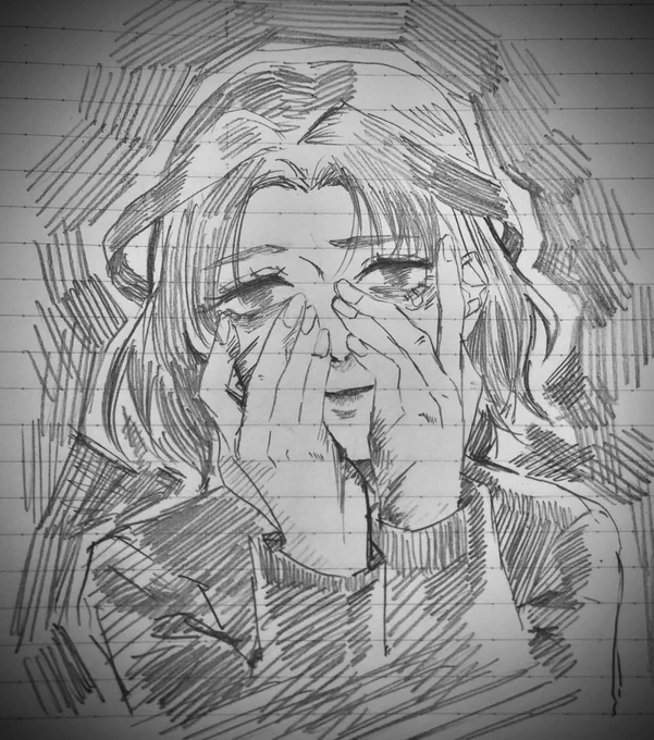 仕事の休憩中に絵を描きたいとノートを買ったがアナログの勝手が思い出せずガリガリ黒く描いた若力イさん(タイトル) 