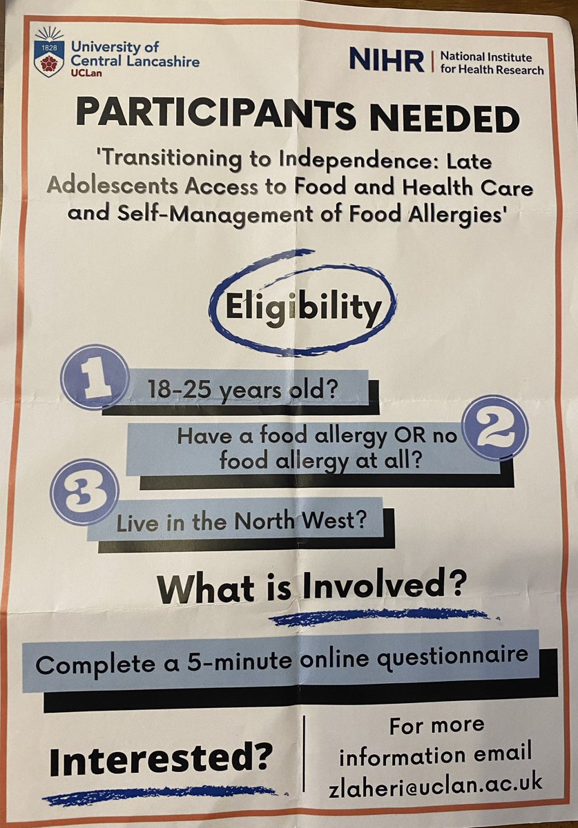 AspinallDawn's tweet photo. If you fit the eligibility criteria, or know anyone who does, please consider contacting zlaheri@uclan.ac.uk to participate in this study. Please share if you can https://t.co/EpC5cDjr1o
