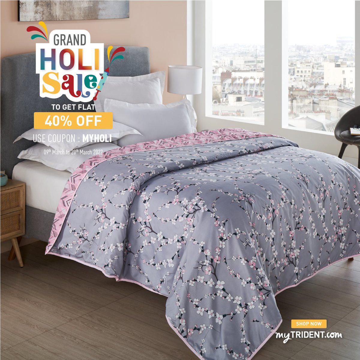 myTRIDENThome's tweet photo. Rang barse🎨🎉
This Holi, bring home vibrant home fashion and instantly brighten up your space.💛
Explore our Grand Holi Sale and get flat 40% off on selected products. Use Coupon code: MYHOLI.
P.S., Many other exciting offers await you! Shop now.🛍️
#myTrident #holisale #flat40 https://t.co/JC4b2QJ3wm