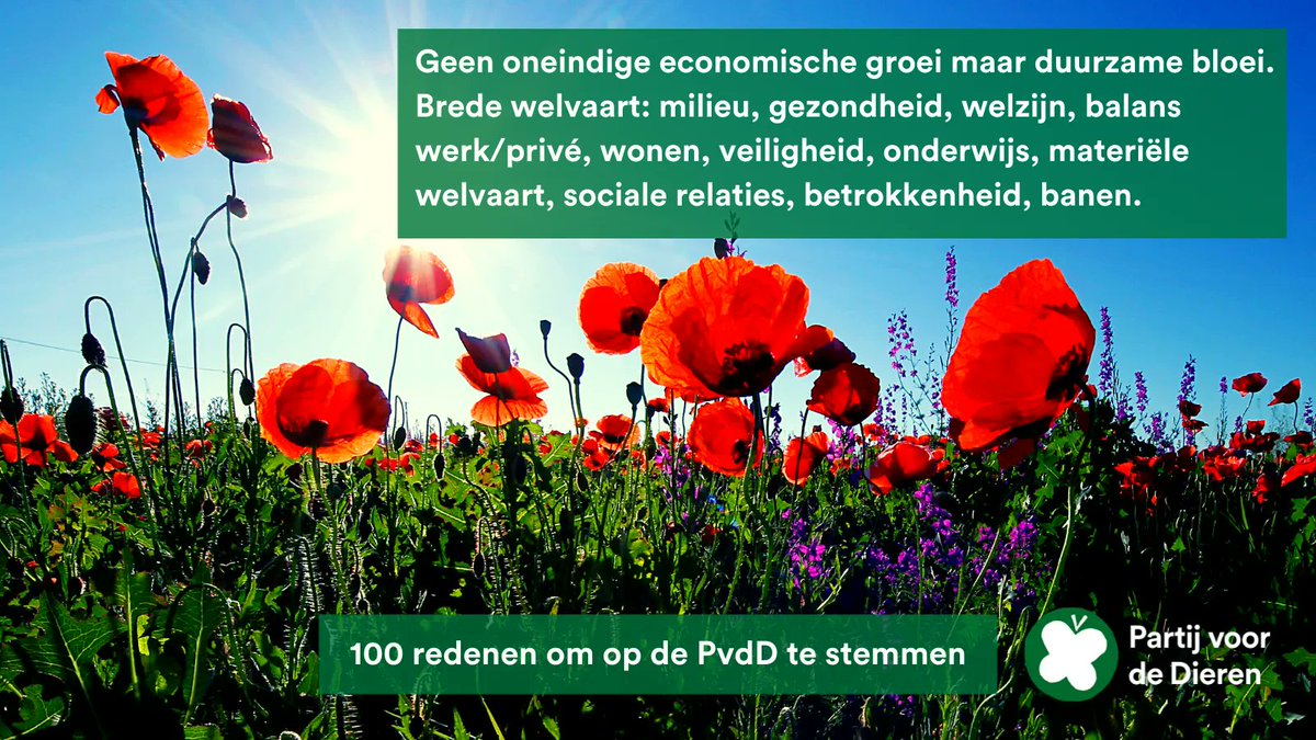 1️⃣9️⃣ Geen oneindige economische groei maar duurzame bloei💚 

👉Brede welvaart: milieu, gezondheid, welzijn, balans werk/privé, wonen, veiligheid, onderwijs, materiële welvaart, betrokkenheid, banen.

#100redenen om #PvdD te stemmen #GR2022 #allekleinebeestjeshelpen