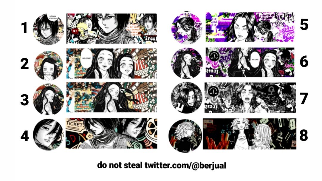a retweet would be very appreciated. thankyou <3!

hi-! aku ada layout ready stock anime tokrev, jjk, dan aot. jika berminat bisa dm nomor nya yaa. price only 5k udh dapet icons (PNG) dan header <3 
payment spay, dana, gopay #zonaba #zonauangᅠᅠᅠ