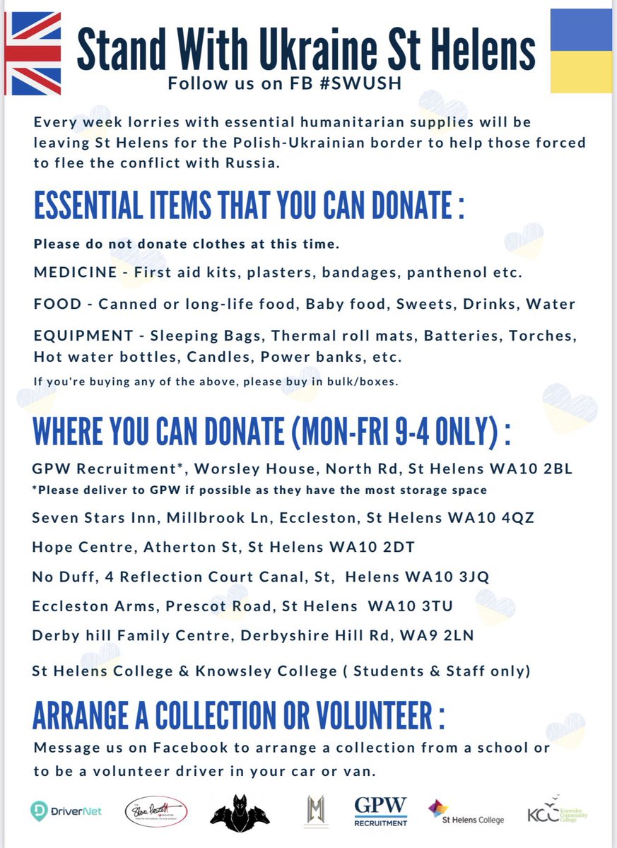 StevePrescott1's tweet photo. #StandWithUkraineStHelens #SWUSH are looking for Volunteers on Mon 14th March 12 noon to help clear out & tidy new premises in prime location in St Helens. If u can help for a few hours send us a message! also looking for volunteers on a regular basis #Ukraine️ #sthelenstogether https://t.co/JCO54iRsTt