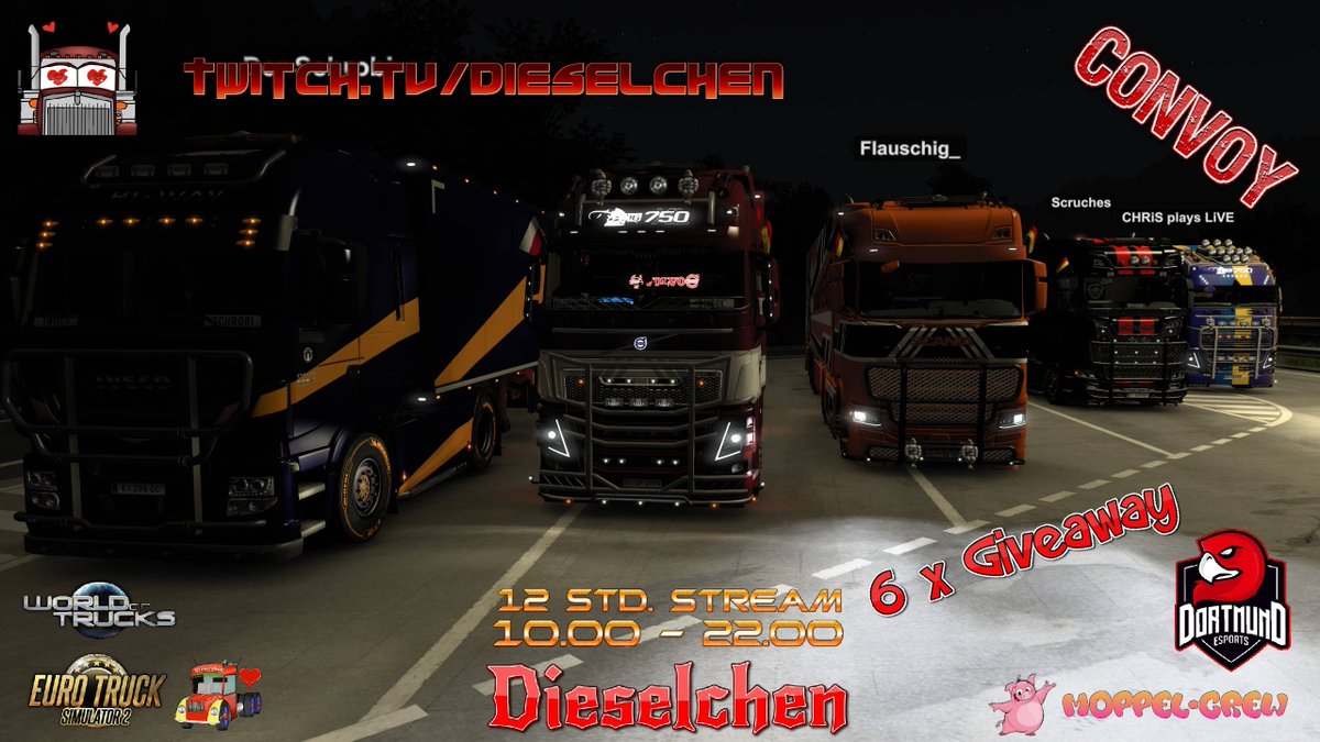 Das_Dieselchen's tweet photo. Guten Morgen ihr Lieben ☕
Gleich beginnt der 12 Std. Stream
6 x Giveaway
10.00 - 22.00 Uhr https://t.co/gazK9vDgy8
@SCSSoftware
#ETS2 #EuroTruckSimulator2 #SCSSoftware #SCSSoft #SCS #SCSConvoy #Mitfahren #Truckerliebe #MoppelCrew #TwitchDE #TwitchTV #GermanStreamer #Twitch https://t.co/44b6pj7isI