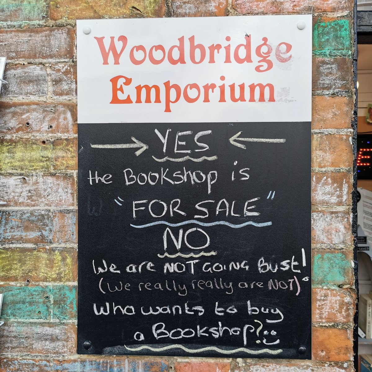 woodbridgebks's tweet photo. Who wants to buy a Bookshop? 
Yes we are For Sale and Yes we are going to stay OPEN until new owners take over.
So, come on in we have lots of Books and Greeting Cards 😀
See you soon 👍

Please share as one of your followers might want to buy a Bookshop!!! 👍😀😯
#YouNeverNo https://t.co/uoxMpRp80o