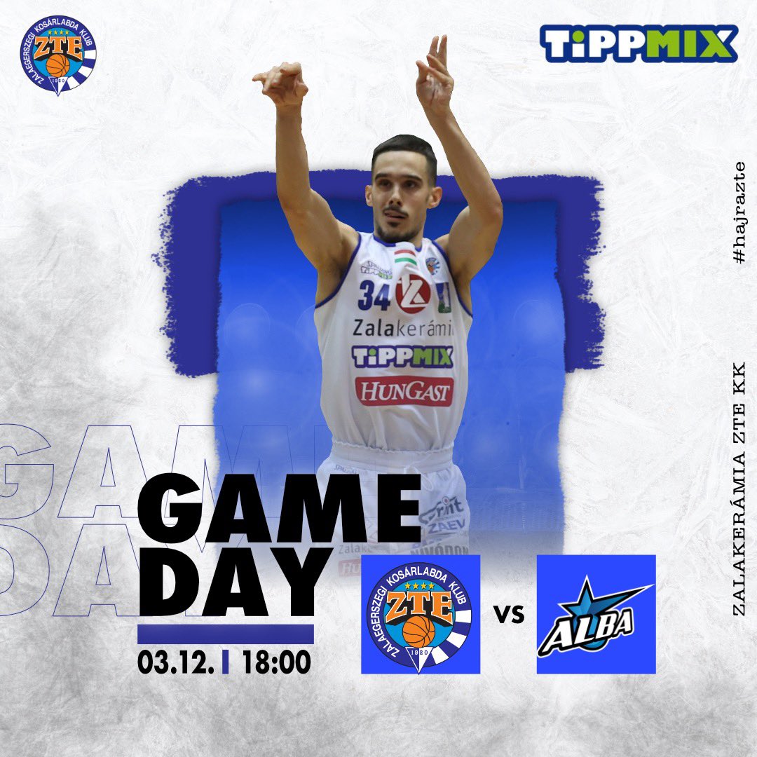 NB1/A Alapszakasz 2️⃣4️⃣. forduló 🔵⚪️
🏀 <a href="/zte_kk/">Zalakerámia ZTE KK</a> - <a href="/alba_fehervar/">Alba Fehérvár Basket</a> 
🏢 Zalakerámia Sport-és Rendezvénycsarnok
⏱ 1️⃣8️⃣:0️⃣0️⃣
🎫 jegy.ztekosar.hu/zte-alba

Hajrá Fiúk! 💪🏻

<a href="/zte_kk/">Zalakerámia ZTE KK</a>