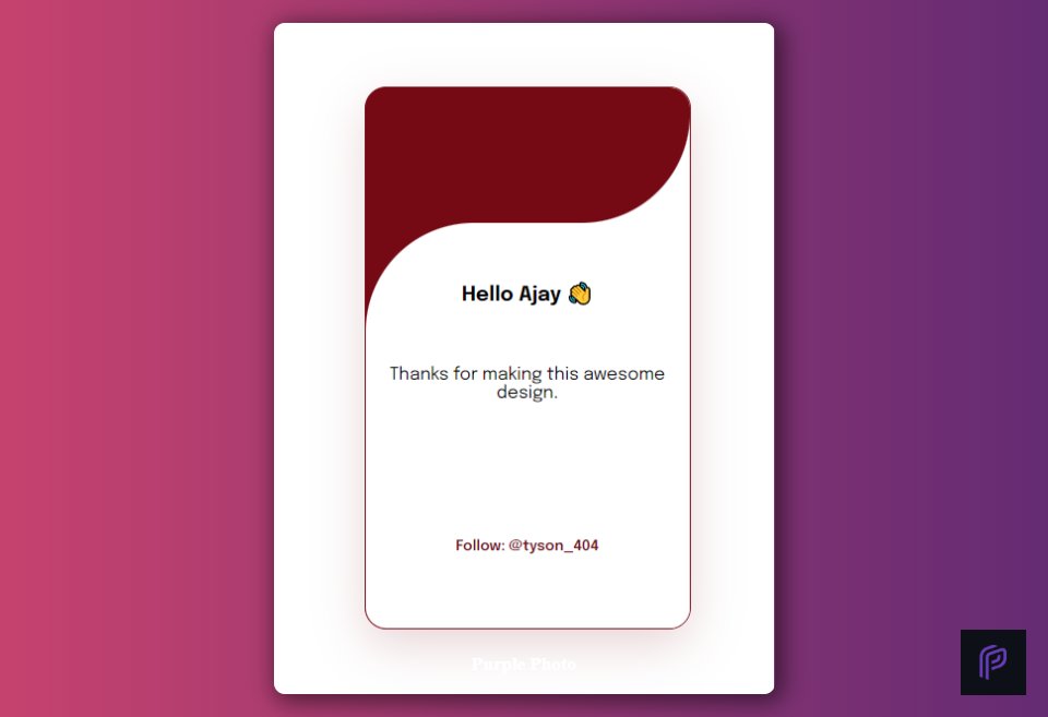 tyson_404's tweet photo. 💫 CARD DESIGN USING HTML &amp; CSS 💫

Inspired from @ATechAjay  tutorial, made this card design with nice curve effect using HTML and CSS. 

#html #css https://t.co/rtwpByOVN7