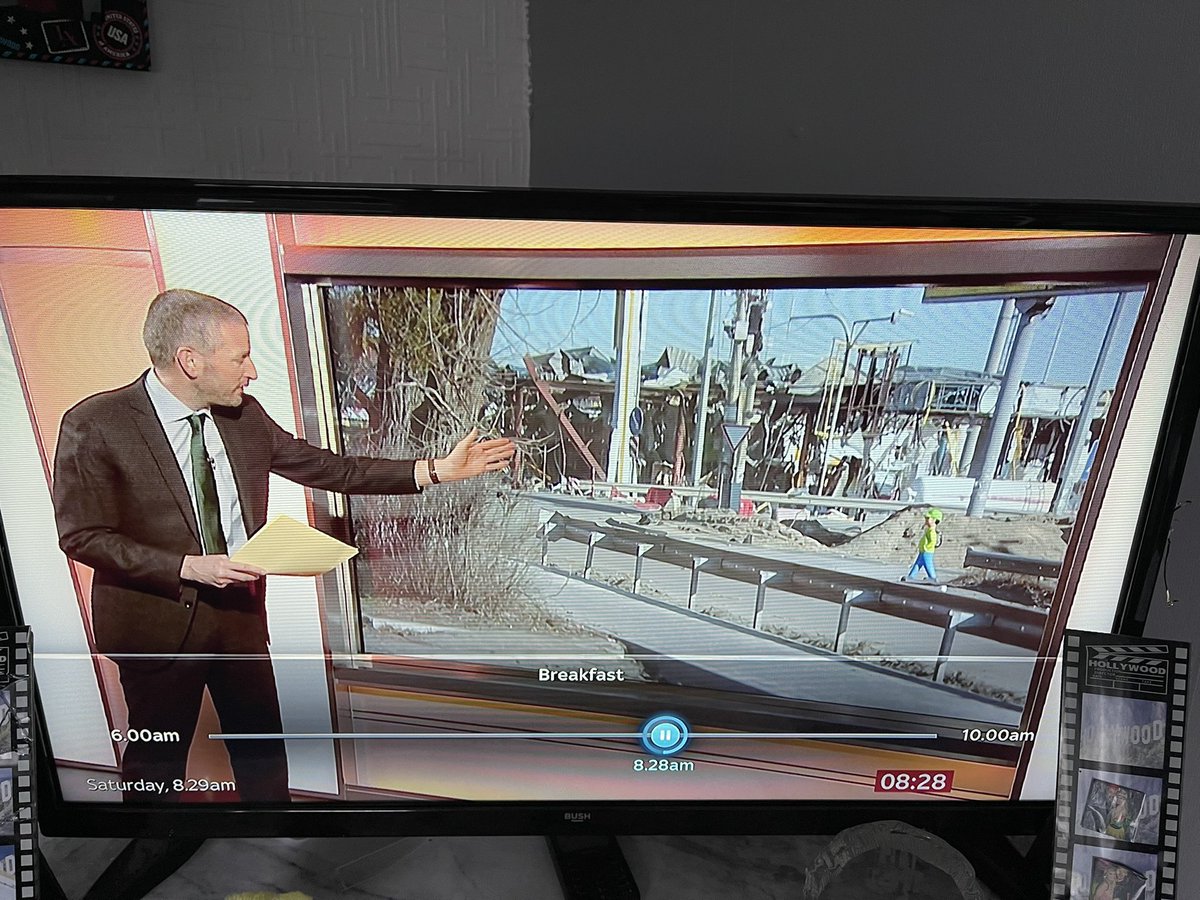 thoughtcrimeuk's tweet photo. Absolutely dead laughing @BBCNews breakfast edition. Computer generated images of “the damage” and a cartoon man on the footpath.  Wtf 😳 🤣🤣🤣 https://t.co/glxz6UnBra