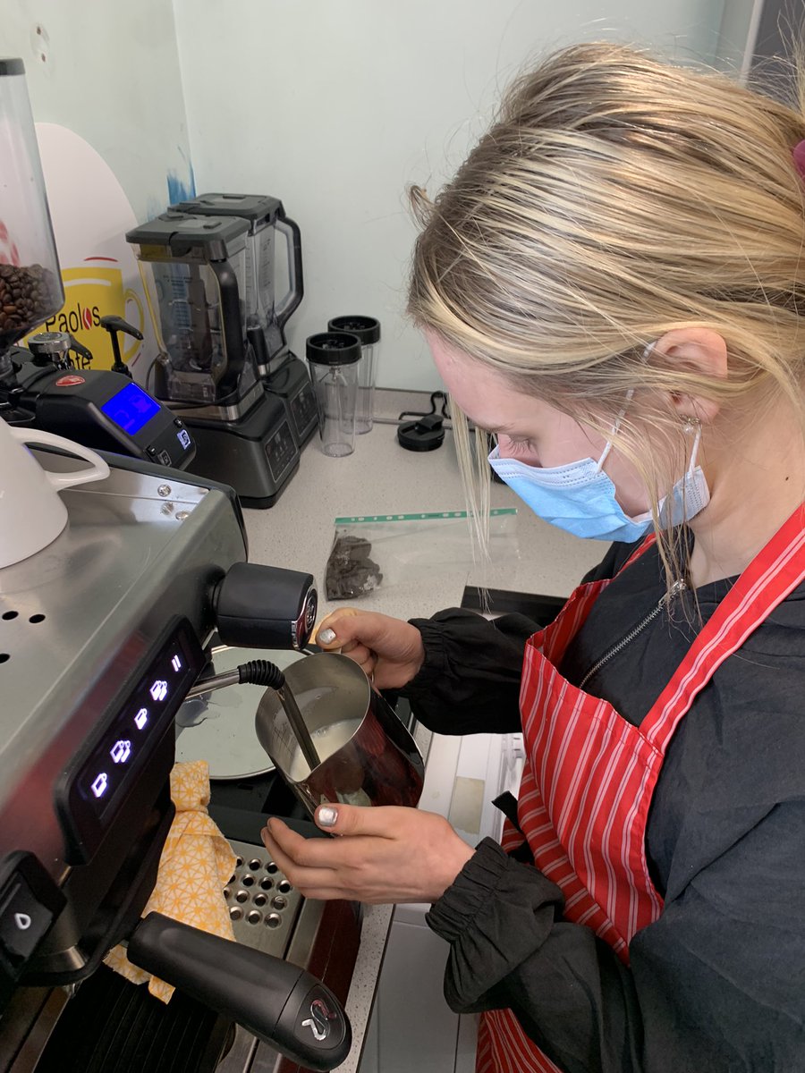 StPaulsCoffeeCo's tweet photo. @St_PaulsRCHS Barista Students are steaming beautiful lattes while throwing together some dough 🍞 all in an afternoons work 💪 @Hub_Internation https://t.co/Z8a4Y8iB6B