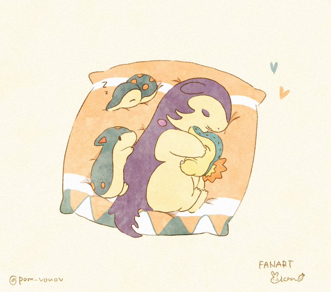 ヒスイバクフーン親子のすやすやたいむ💤
Hisuian Typhlosion family's nap time :)
#ゆるふわポケモン 