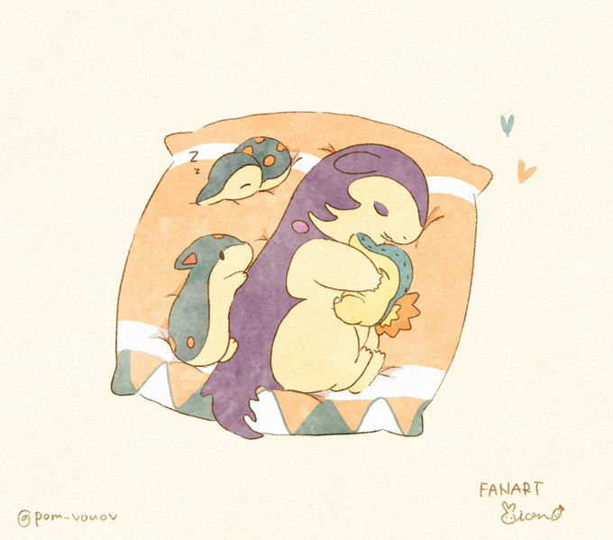ヒスイバクフーン親子のすやすやたいむ💤
Hisuian Typhlosion family's nap time :)
#ゆるふわポケモン 