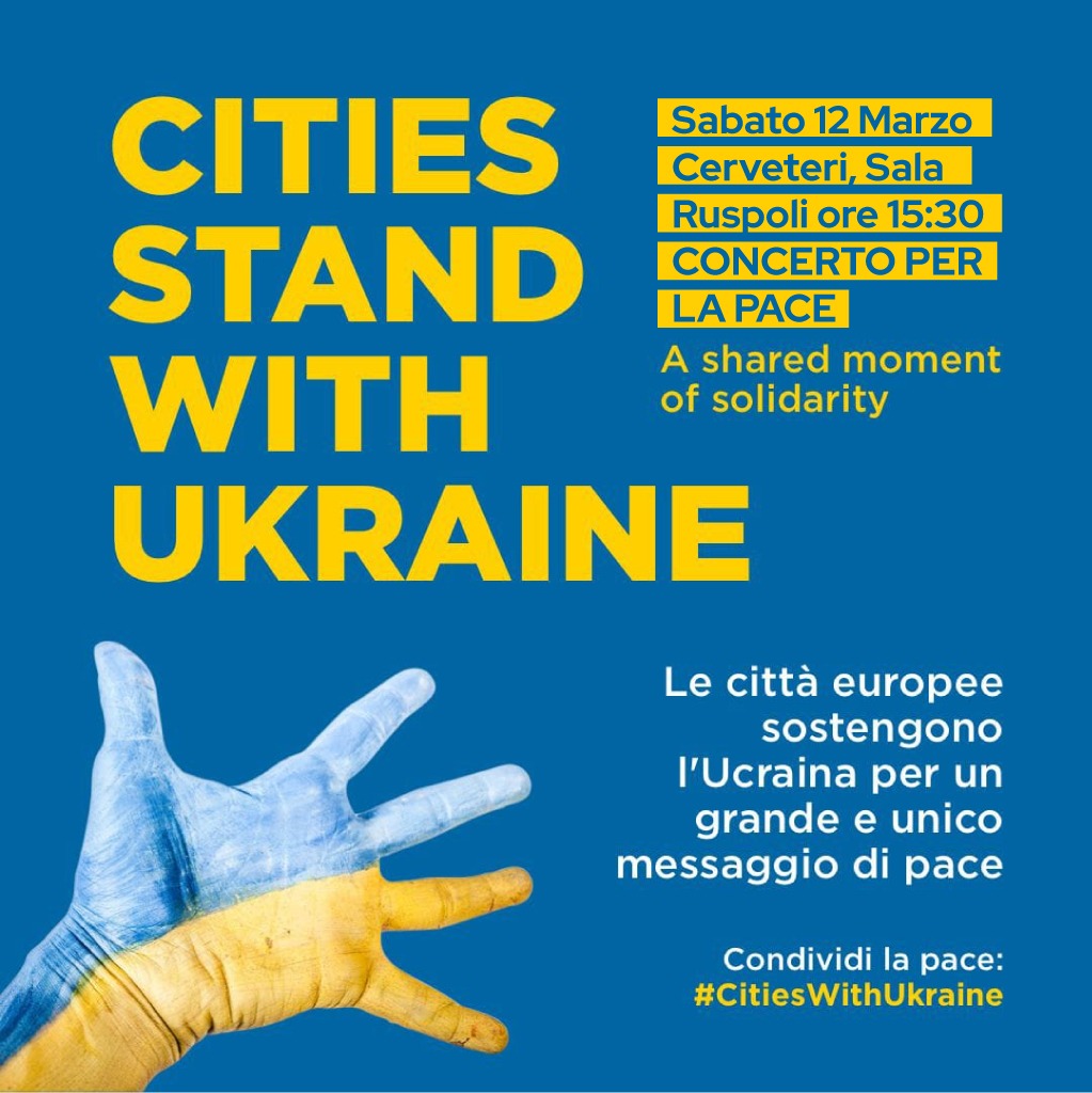 #Cerveteri aderisce all'iniziativa in musica. Alle ore 15:30 in Sala Ruspoli concerto pianoforte e flauto ottavino, diretto dal M° Giacomo Bellucci.

#CitiesWithUkraine