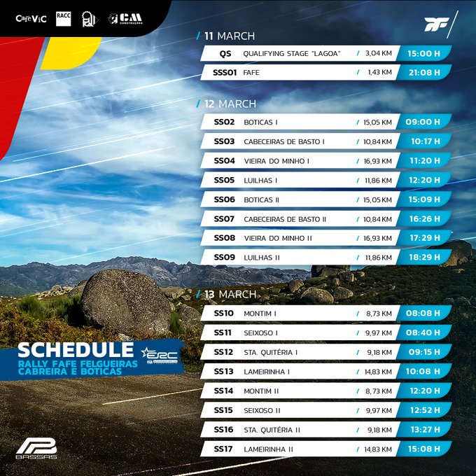 TheGodFlores's tweet photo. Anotad todos los tramos y horarios del #RallyFafe para seguir de cerca la emoción del #FIAERC.
Recordad que el horario marcado es el de #Portugal, por lo que hay que sumar 1h para obtener el nuestro.
#ObsesionWRC #pitlanetv https://t.co/hDA1EqouP0
