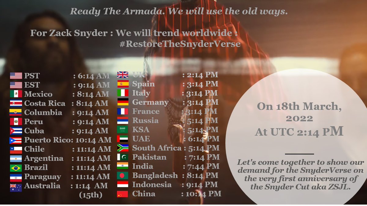 Itssan17's tweet photo. I need everyone to tweet #RestoreTheSnyderVerse on March 18th in the same way we did last year when we broke records because its important. Spread the word ♥️🙏 https://t.co/edhH6GFATP