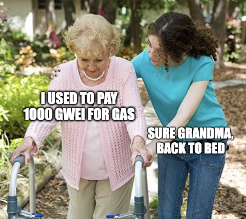 rossdefi's tweet photo. The year is 2022, gas is 11 GWEI but no one transacts on L1 anyway as StarkNet, StarkEx, Arbitrum, Optimism and zkSync have eaten the world https://t.co/u0L5urrAfy