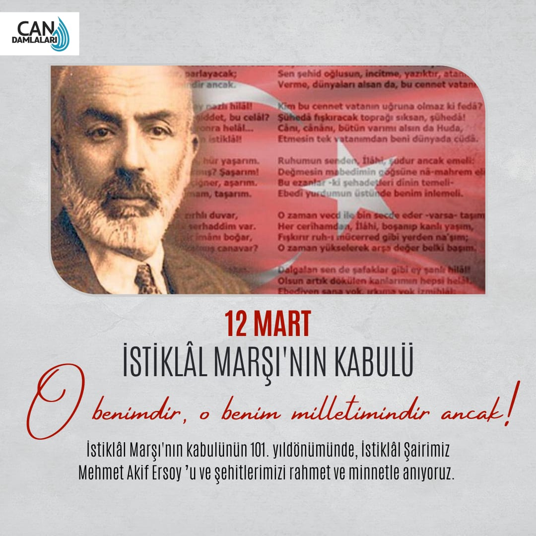 CanDamlalari's tweet photo. ❝O benimdir, o benim milletimindir ancak!❞

İstiklâl Marşı'nın kabulünün 101. yıldönümünde, İstiklâl Şairimiz Mehmet Akif Ersoy ’u ve şehitlerimizi rahmet ve minnetle anıyoruz...

#MehmetAkifErsoy #İstiklalMarşı #Cumartesi https://t.co/BS3gBBii7I