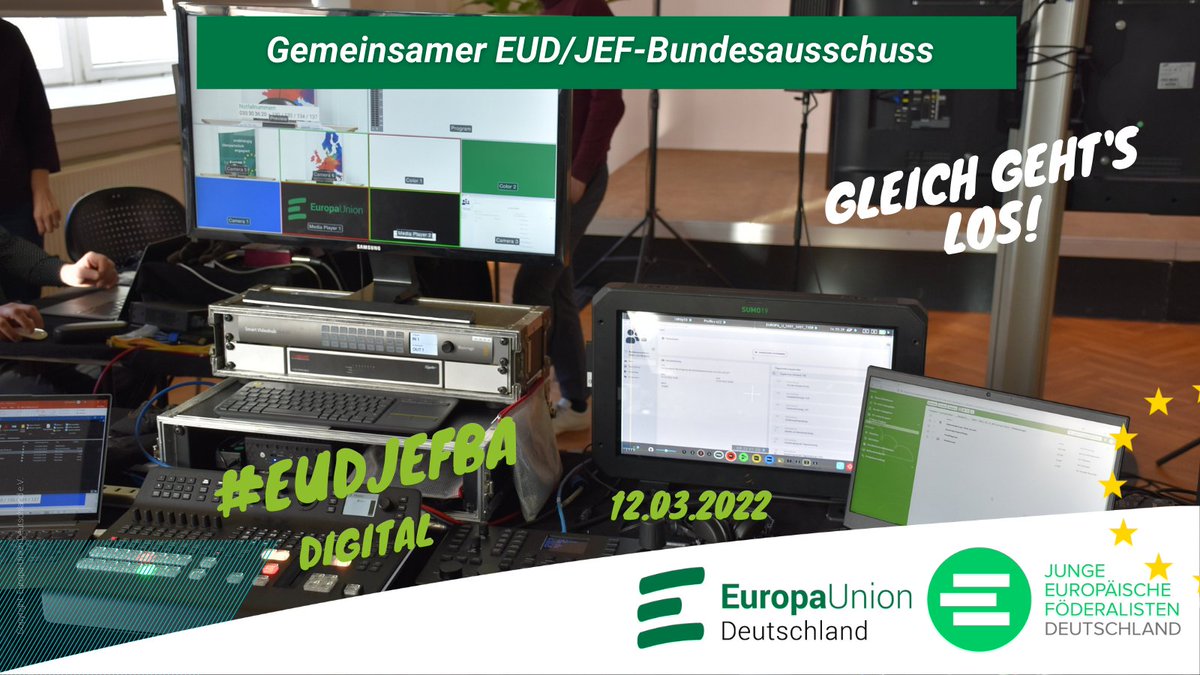 Gleich geht’s los! Wir freuen uns auf den gemeinsamen Bundesausschuss von <a href="/JEF_de/">@jef-deutschland.bsky.social</a> und <a href="/EuropaUnionDE/">@europaunion.bsky.social</a>, der heute digital tagt. Themen sind #Ukraine, #CoFoE, #TransnationaleListen, #Westbalkan &amp; viele innerverbandlichen Themen.
#EUDJEFBA #JEFspirit