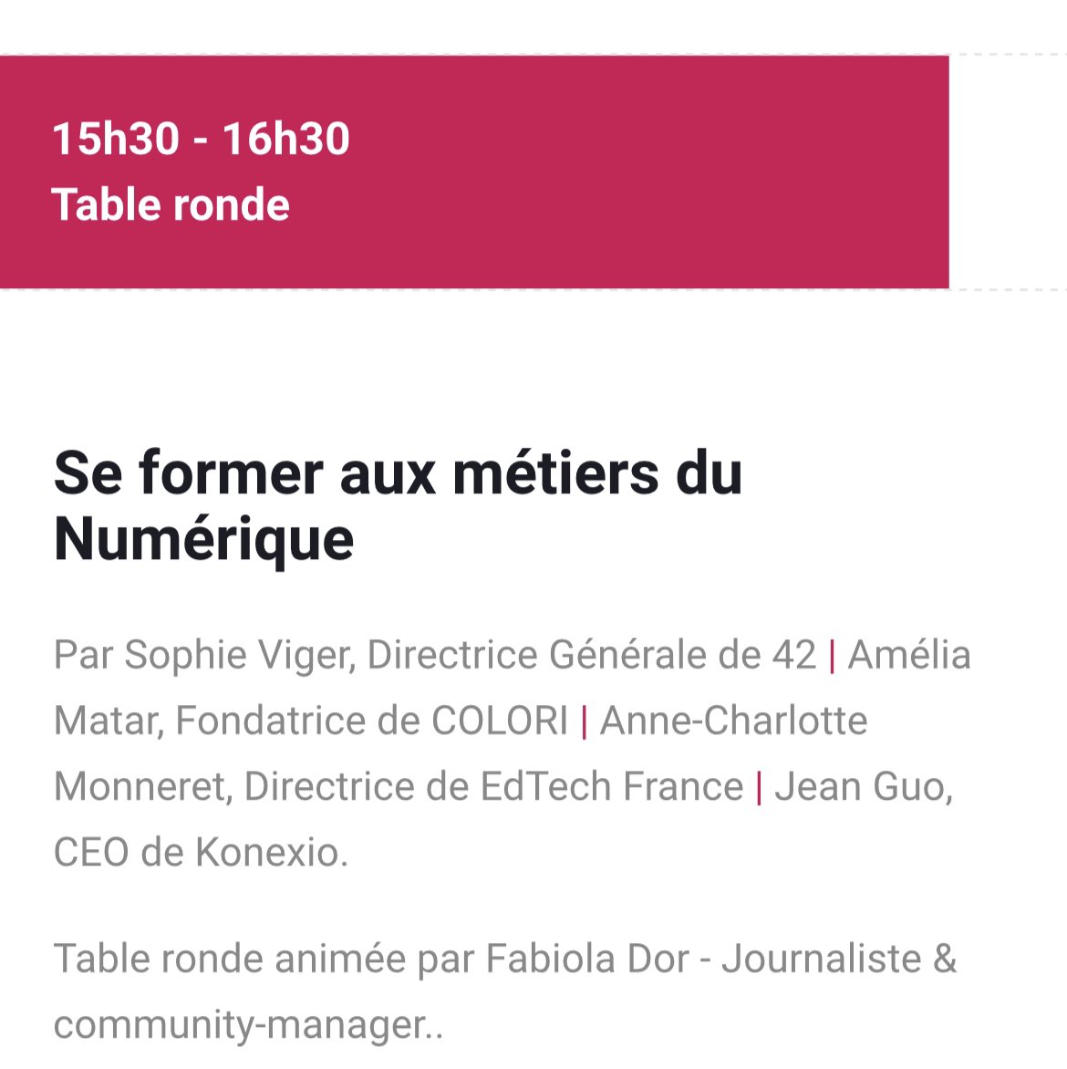 NathOllier's tweet photo. #LaTechpourtoutes table ronde inspirante à #NePasManquer aujourd’hui à 15h30 à @42 avec notamment 2 de mes #rolemodels si talentueuses @sophieviger directrice de @42 et @ameliamatar de @COLORIeducation #boldfutureaward @VeuveClicquot #admiration cc @Aurelie_JEAN @carolebilde https://t.co/GFfaHQmqID
