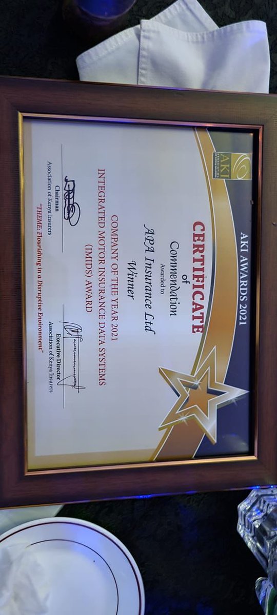 APAInsuranceKE's tweet photo. We had success at the @AKI_Kenya awards!
We were recognised as: 
General Insurance Agents Awards Company of the year, Integrated Motor Insurance Data Systems Company of the year, 1st Runners Up - Innovation Company Award &amp; 1st Runners Up - Life Agents Innovation Company Award! https://t.co/gm9OEeWkeJ