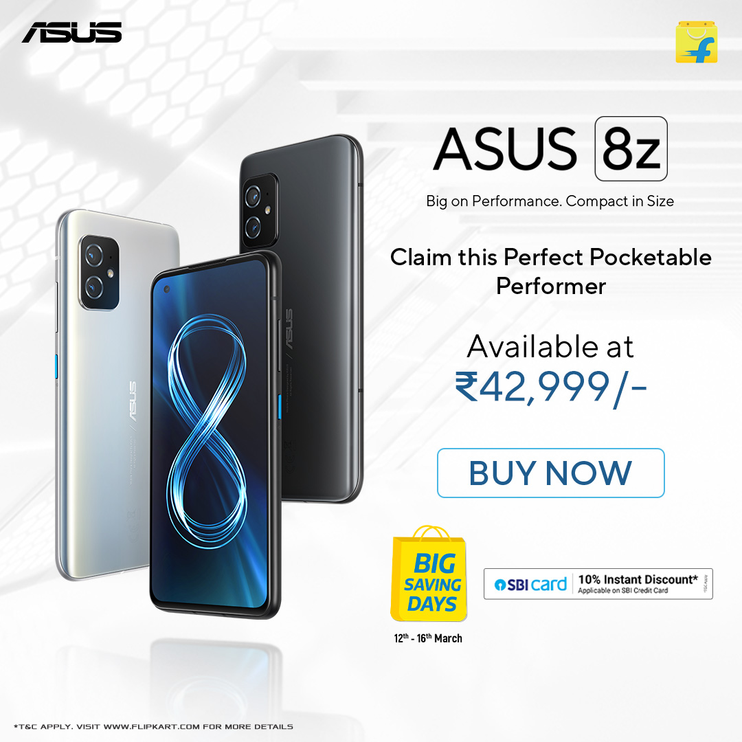 ASUSIndia's tweet photo. Your search for the incredible ends here with #ASUS8z. An unmatched performance packed into an exceptional pocketable form, this phone is built for limitless potential!
Get this #BigOnPerformanceCompactInSize device only on @flipkart’s #BigSavingsDay sale.
https://t.co/wSzidMEhQe https://t.co/E7p0heIFNe