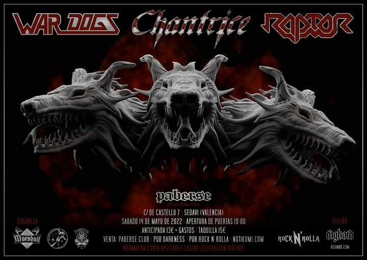 ⚡El sábado 14 de mayo estaremos reventando Valencia junto a nuestra banda hermana Chantrice y nuestros amigos de Raptor! 

Llevaremos un set especial presentando el LP Die By My Sword, con viejos temas de nuestro EP y nuevas canciones inéditas.

Os vemos a todos allí! 🔥