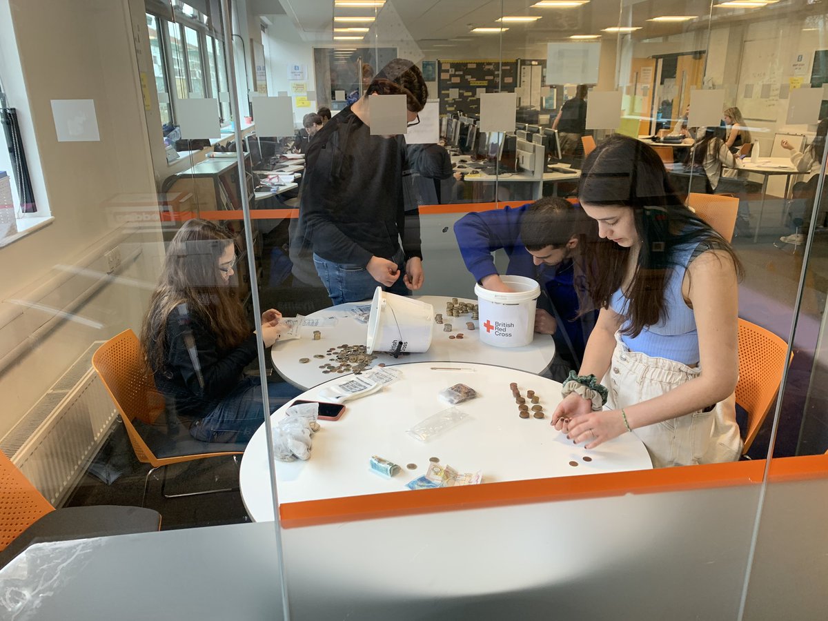 sixth_s's tweet photo. 6th form charity team counting the proceeds of yesterday’s mufti, raising funds for the International Red Cross. Our thoughts are with the victims of war in Ukraine and other global conflicts. Well over £1k raised 👏🏻👏🏻. https://t.co/012o2OdIdt