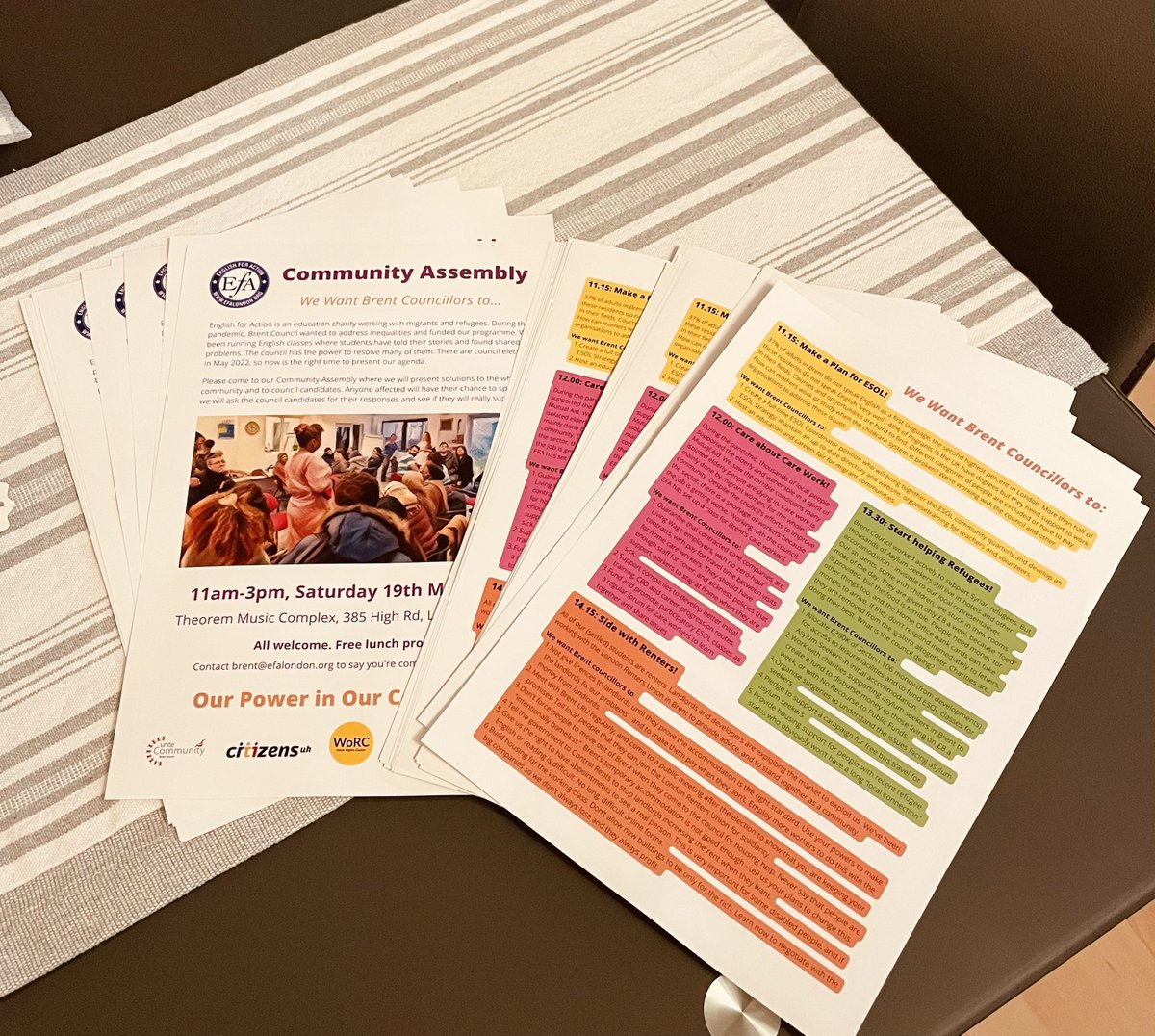 Leaflets printed! 
Ready to spread the word about our Community Assembly next Saturday!
<a href="/BrentCitizens/">Brent Citizens</a> <a href="/EFALondon/">English for Action 🧡</a> 
#community