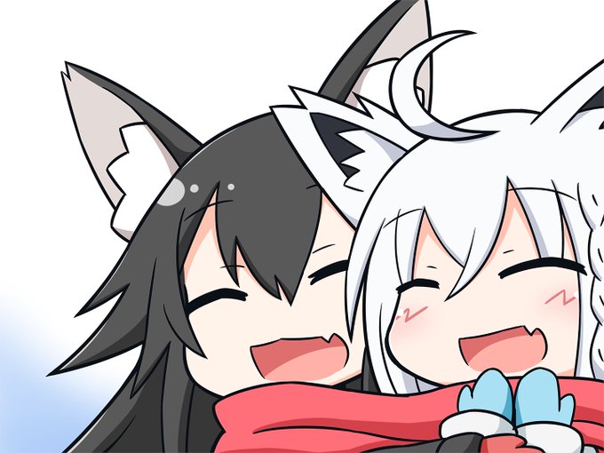 ワンドロのお題マフラーだったので、フブミオでふたりマフラーやってみました
 #ホロメンワンドロ312  #絵フブキ #みおーん絵 