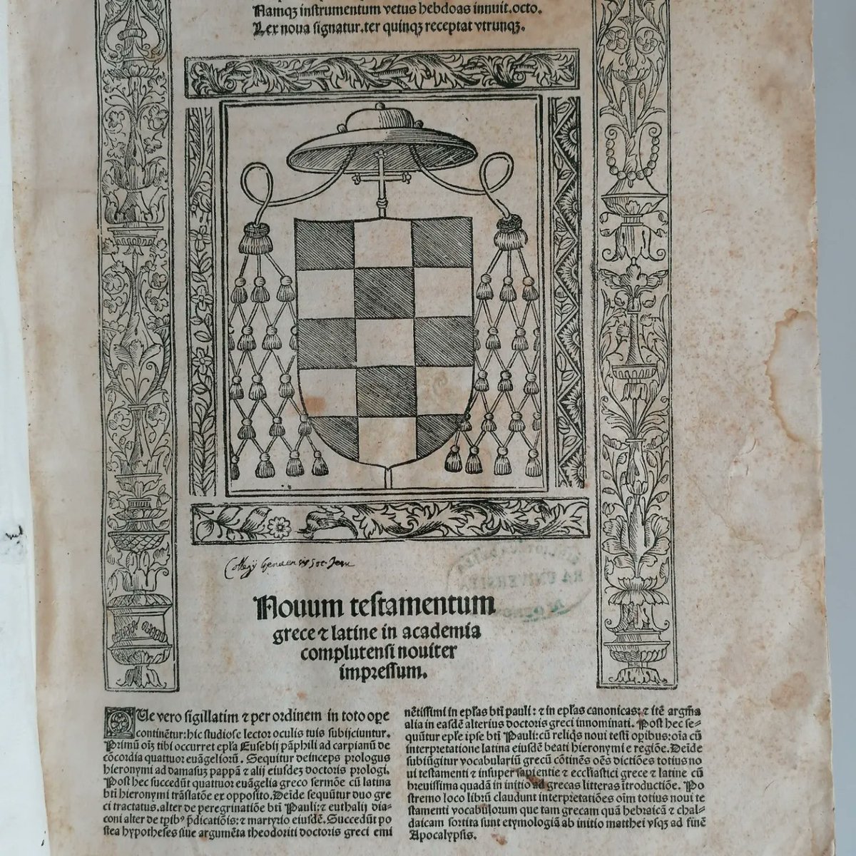 bu_genova's tweet photo. Il "Novum testamentum grece et latine in academia complutensi noviter impressum", stampato da Arnao Guillem de Brocar nel 1514, era il 5° volume della "Bibbia Poliglotta Complutense". Questa è la prima edizione multilingue finanziata dal cardinale Francisco Jiménez de Cisneros https://t.co/HmeF2QUHnZ