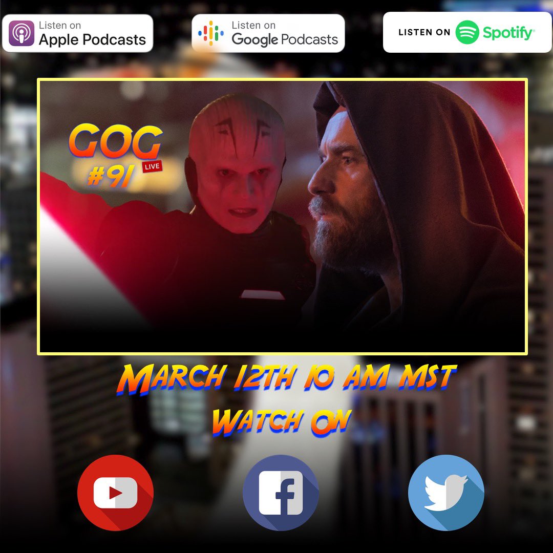 gaggleofgeeks's tweet image. 🚨Today at 10 AM MST🚨

New Episode of Gaggle of Geeks LIVE!

GOG #91. Obi-Wan Kenobi, Movie Getting To Know You Questions

#Podcast #MoviePodcast #Instapod #GaggleofGeeks #Livestream #ComedyPodcast