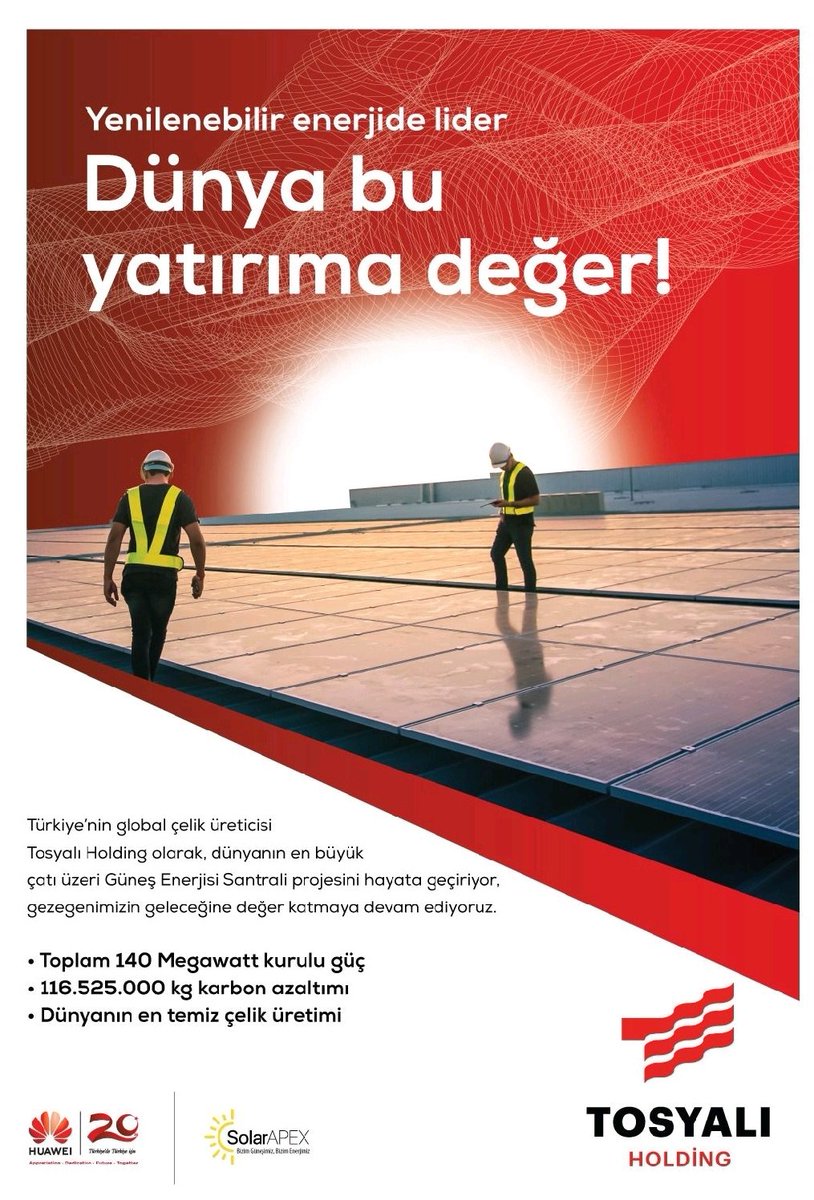 huseyinokandan's tweet photo. Dünya’nın “en büyük” çatı üzeri güneş enerjisi projesini hayata geçiriyor olmanın gururunu sizlerle paylaşmaktan mutluluk duyuyoruz!
140 Mw Hayırlı Olsun 👏
#SolarAPEX #TosyalıHolding #Dünyarekoru #BuGururHepimizin https://t.co/3MgFkvc4cP