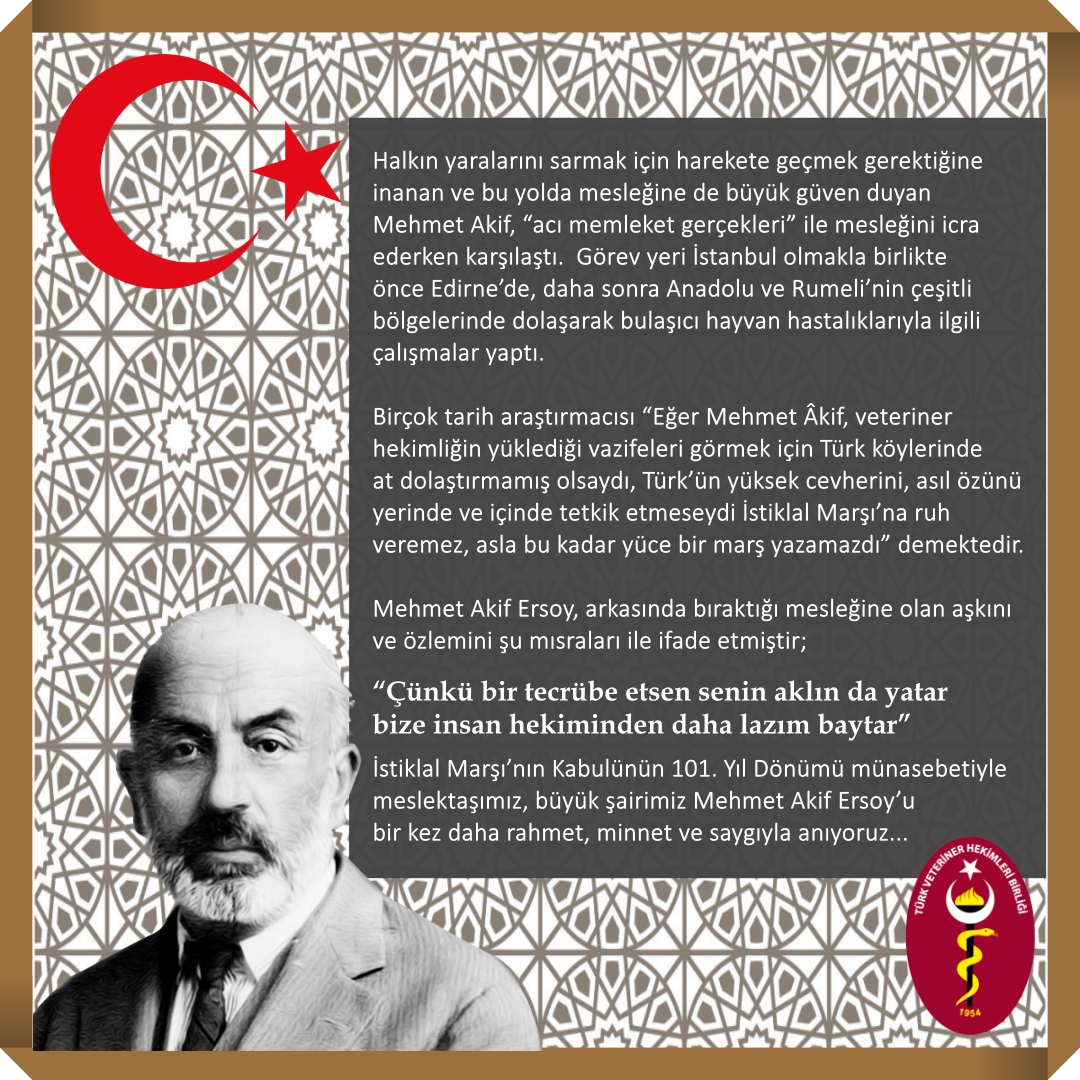merkezkonseyi's tweet photo. İstiklal Marşı’nın Kabulünün 101. Yıl Dönümü münasebetiyle vatan şairimiz Veteriner Hekim Mehmet Akif ERSOY’u rahmet, minnet ve saygıyla anıyoruz... https://t.co/2bwGEwiYot