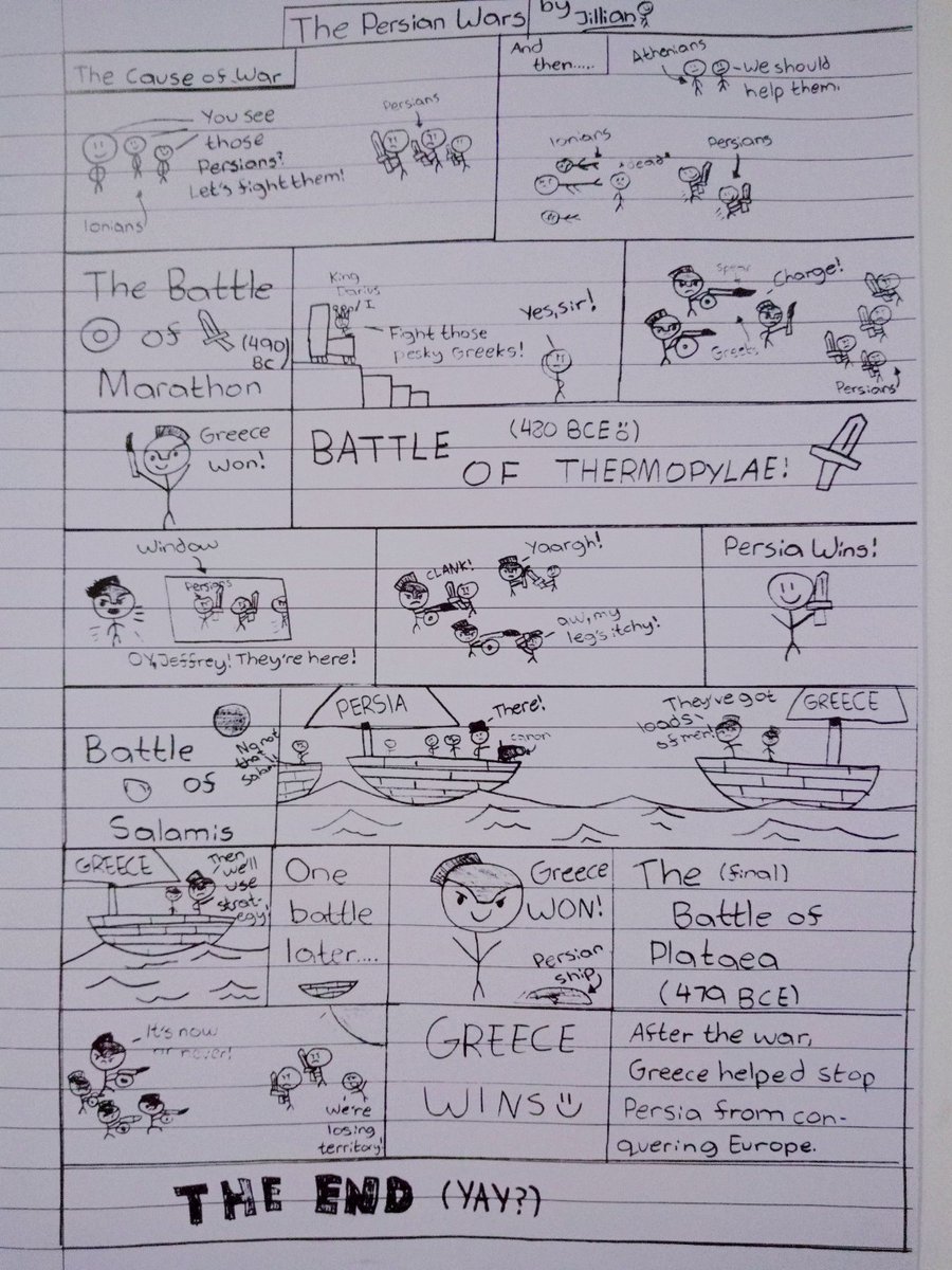 HISYear6's tweet photo. Best of: The Persian War™
Look at some promising future cartoonists here from the kids' task for the IPC unit of The Great, The Bold & The Brave where they're creating a storyboard or a comic strip about the Persian War under the Ancient Greeks history lesson. #HISLearning https://t.co/xWgXmSLuOa