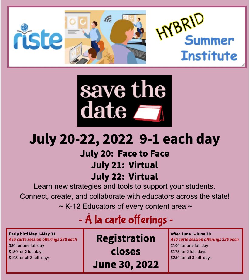 riste_teach's tweet photo. Join us this ☀️⛱ as we move from "survival" 😫 to "revival"  🌱  🤗teaching &amp; learning! We are looking forward to seeing you virtually &amp; in-person! 👀 more here https://t.co/zmwnuJxUSX
@deb_ramm @KimRamosRI @Darshell @LennonCorey @HelenPernicone @EricButash https://t.co/gv4QPapcy1