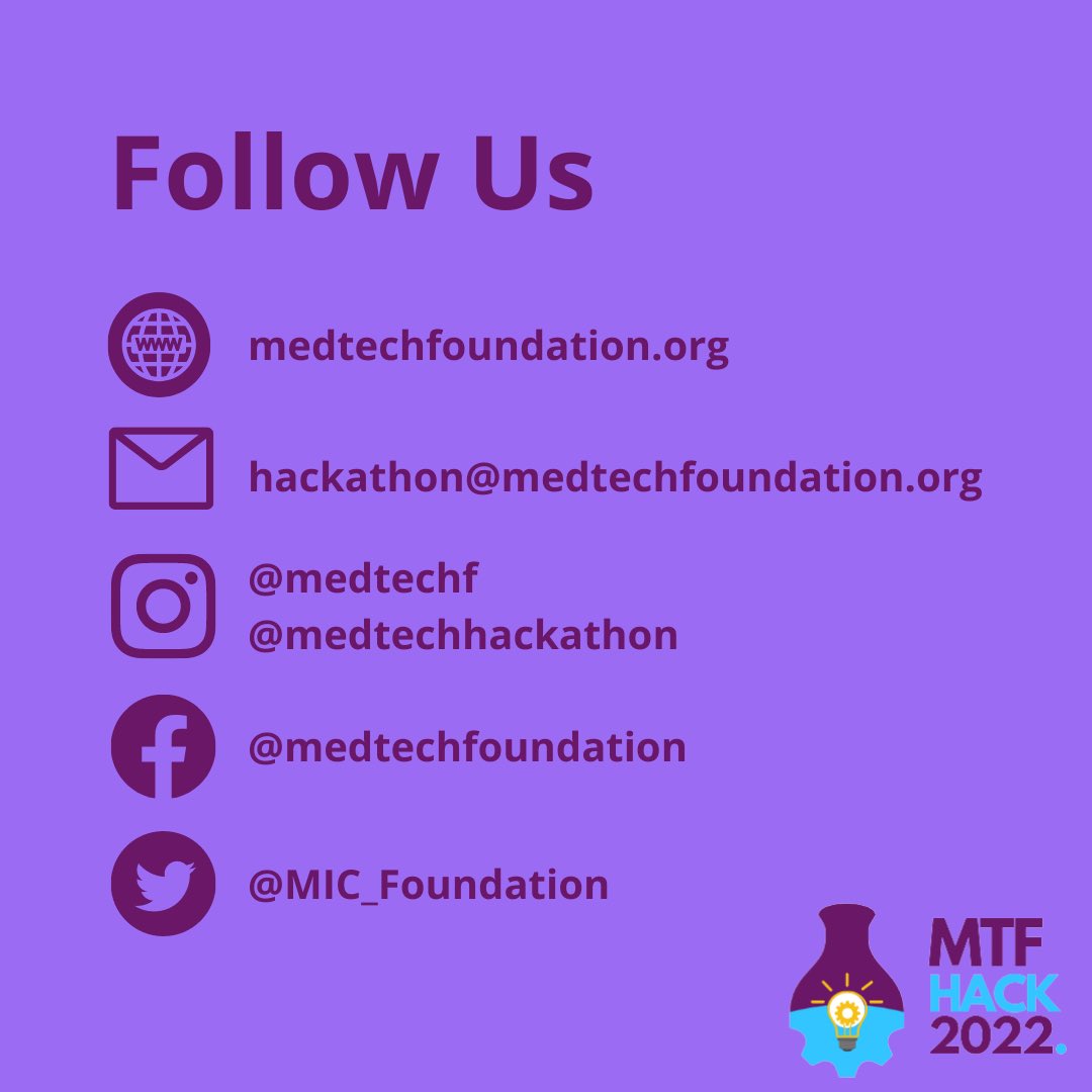 MedTechFndation's tweet photo. Registration is now open! Follow the link to sign up for the MedTech Foundation Hackathon 2022, and check out our website and socials for more details. Don't miss out!
https://t.co/BcOLHOTnBB https://t.co/o4zqLujGhl