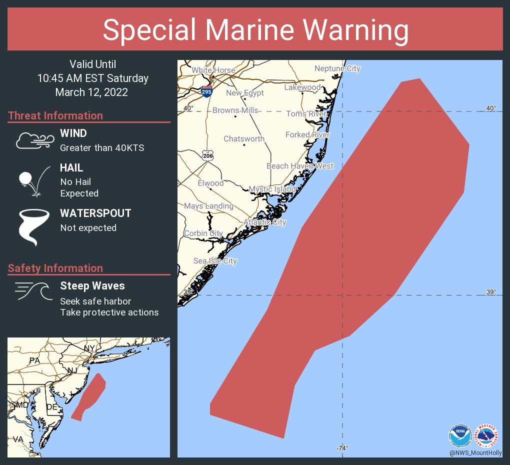 NWS Mount Holly on Twitter "Special Marine Warning continues for the Waters from Manasquan