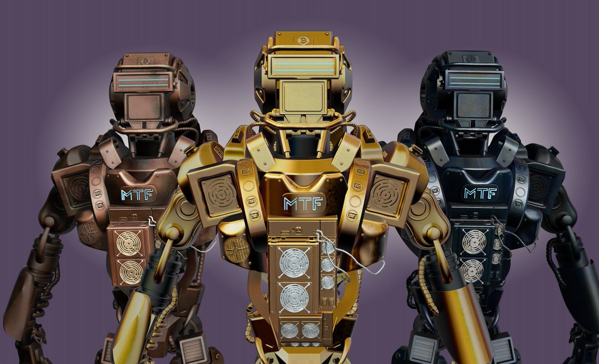 MTFDAO's tweet photo. We aren't an art based NFT but who said our 3 tiers couldn't be awesome ? Check out our 3 ASIC Miner Robots live on our site now

https://t.co/fcXxNKFF8d https://t.co/RLofnB2Tq7